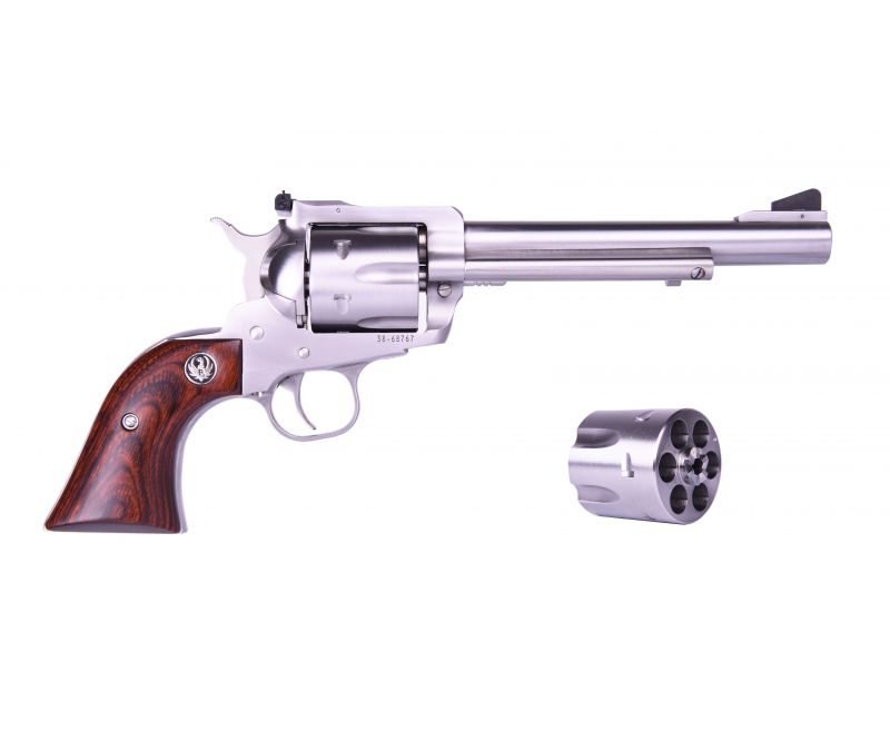 Ruger BLKHAWK CONV Brushed Stainless Steel / Rosewood 10mm/40SW 6.5-inch 6rd Single Action Black Front Sight / Adj Rear