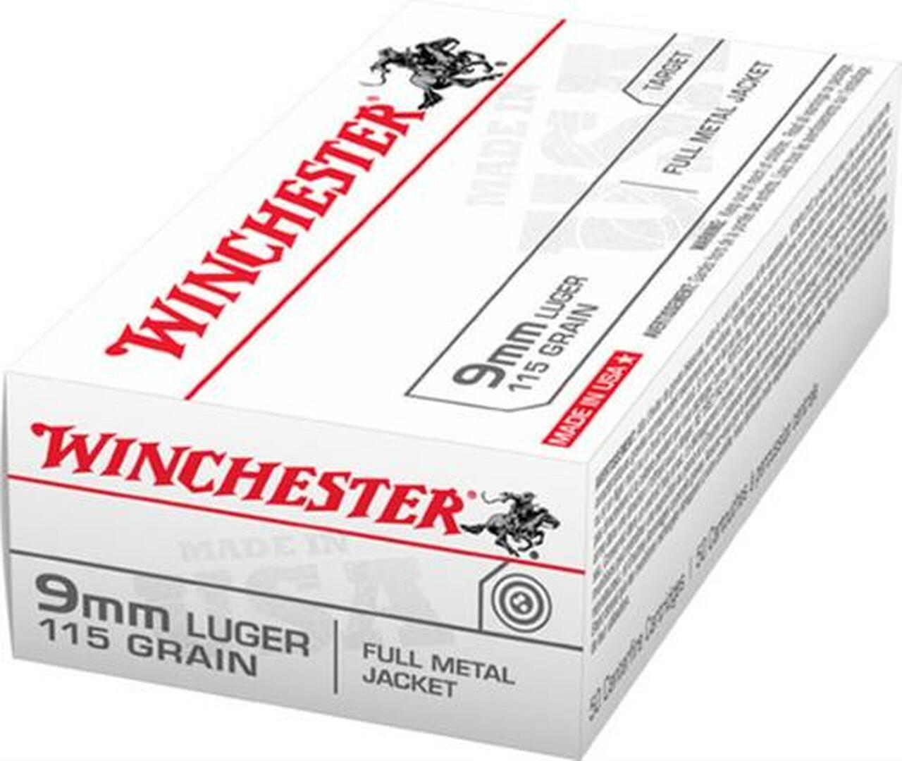 Winchester 9mm 115gr FMJ, 50rd/Box