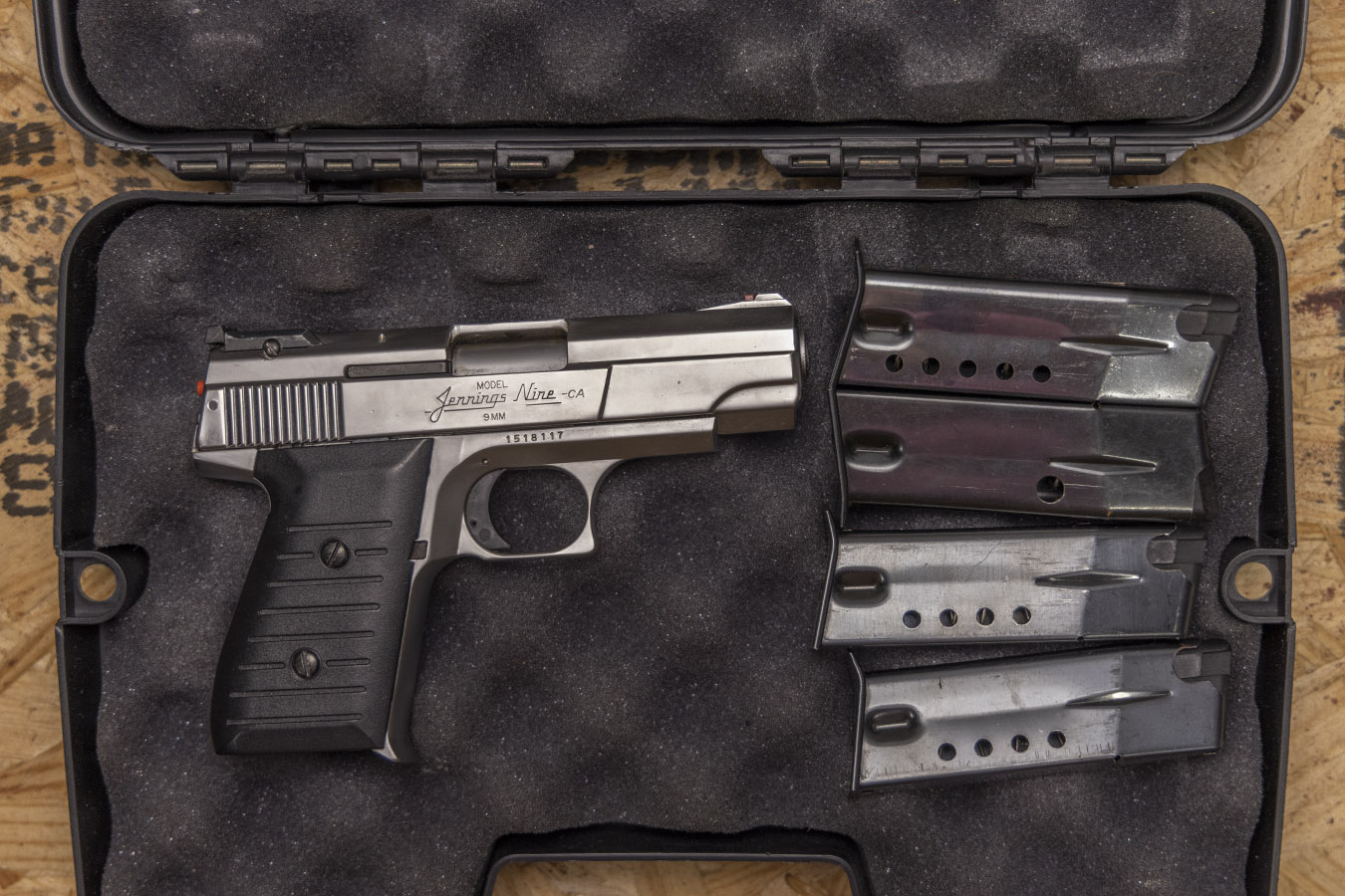 Bryco Jennings Nine CA 9mm Police Trade IN Pistol with Pistol Case AND Four Magazines
