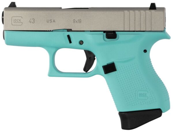Glock G43 Subcompact Robin’s Egg Blue 9mm 3.39″ Barrel 6-Rounds Fixed Sights