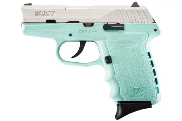 Sccy CPX 2 9mm Aqua Blue Pistol with Stainless Slide