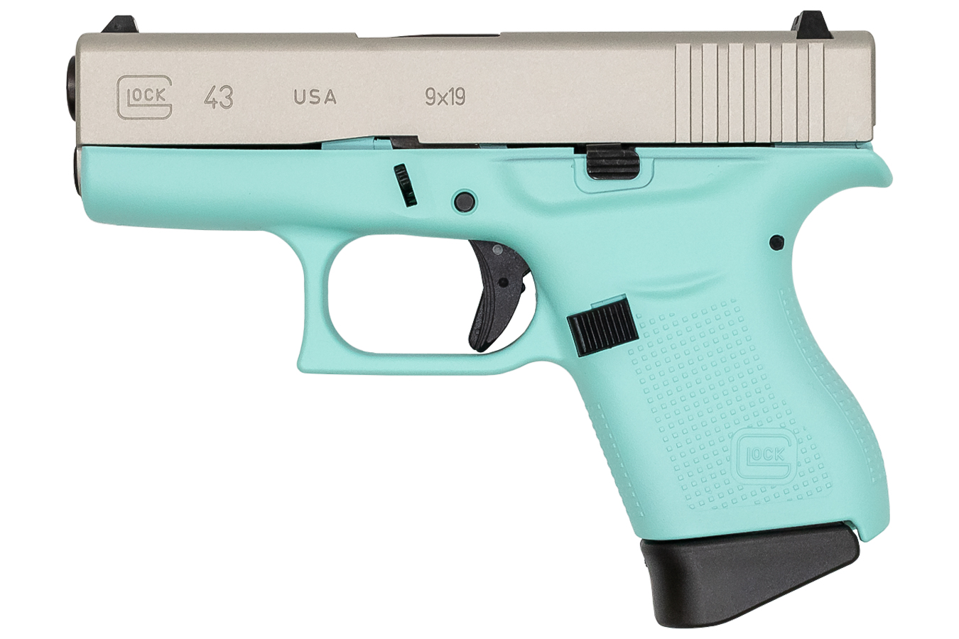 Glock 43 9mm Single Stack Pistol with Robins Egg Blue