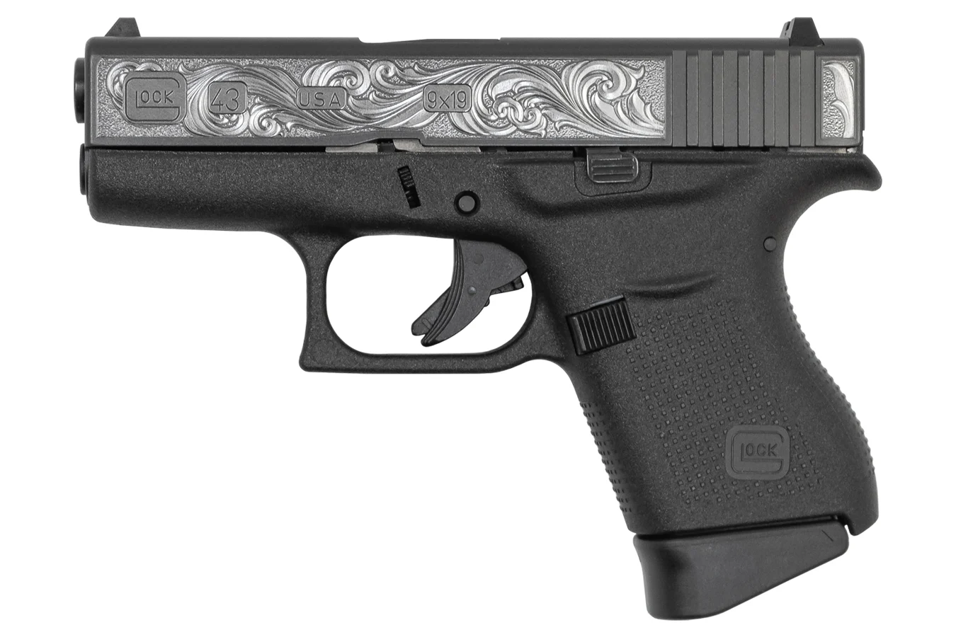 Glock 43 9mm Single Stack Pistol with Custom Engraved