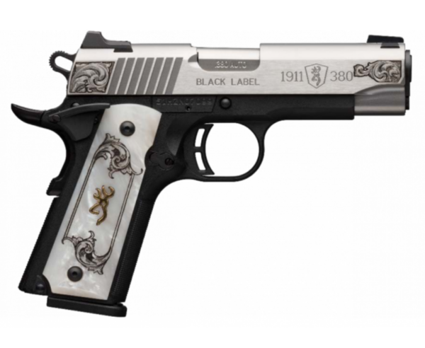 Browning 1911 380 ACP 3.62″ Barrel 8 Rounds White Pearl S/S Engraved FS