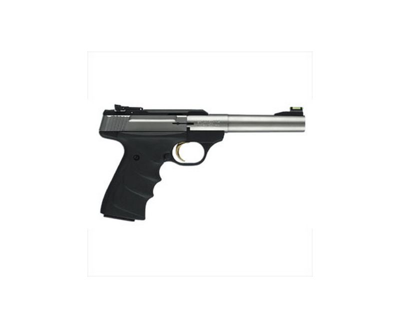 Browning Buck Mark Stainless Camper Semi Auto Pistol .22 LR 5.5″ Tapered Bull Barrel 10 Rd Ultragrip RX Adjustable Rear Sight Fiber Optic Front Sight Stainless Steel