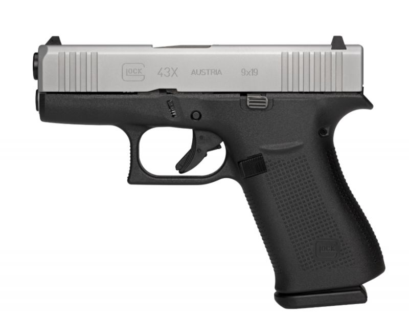 Glock G43X Sub-Compact 9mm 3.4″ Barrel 10 RDs Fixed Sights Silver