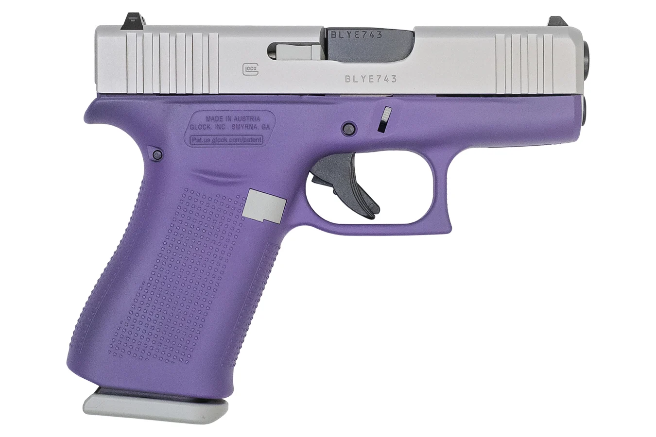 Glock 43x 9mm 10 Round Pistol with Purple Frame AND Silver PVD Slide