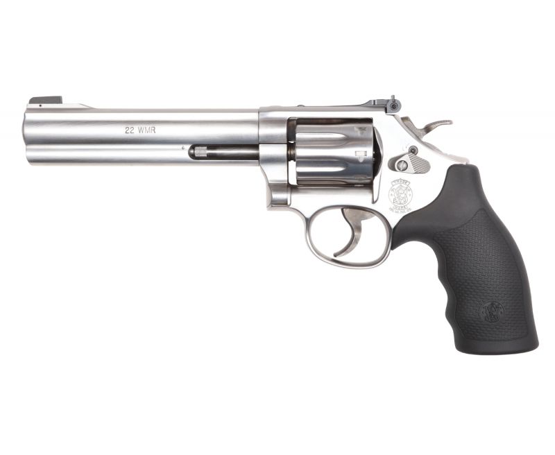 Smith and Wesson 648 Medium K-Frame .22 Mag 6″ Barrel 8 RDs Matte Stainless Partridge FS / Adjustable RS