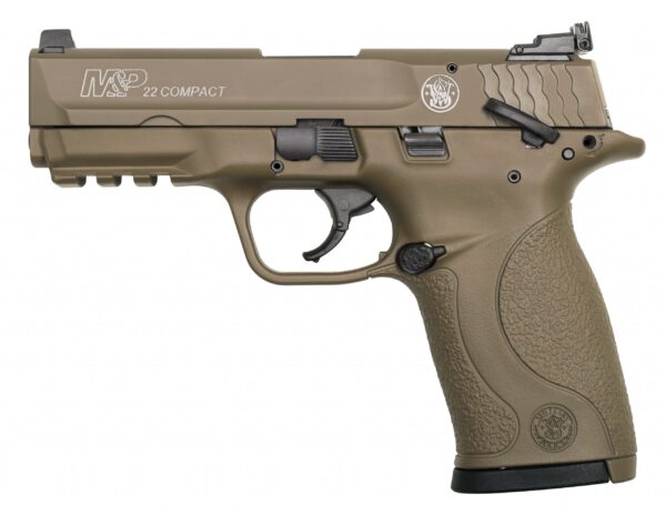 Smith and Wesson M&P22 Compact Flat Dark Earth .22 LR 3.6″ Barrel 10 RDs Adjustable 3-Dot Sights