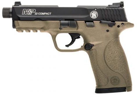 Smith and Wesson M&P22 Compact Suppressor Ready Black / FDE .22LR 3.56-inch Barrel 10 Rounds with Manual Safety
