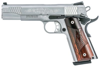 Smith and Wesson SW1911 Engraved Stainless / Wood .45 ACP 5-inch 8 Rd