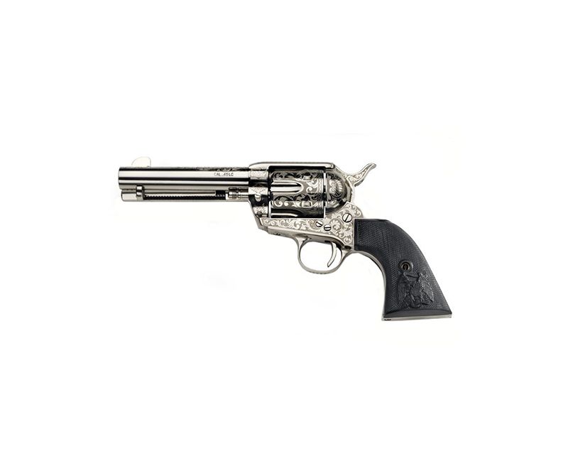 Taylors &amp; Co. Outlaw Legacy Nickel Engraved Revolver .45 LC 4.75 inch 6 rd PVC Grip