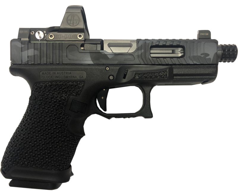 The Gun Co LVL-1 Custom Glock 19 Urban Black / Grey Camo 9mm 4.02-inch 17Rds – with Leupold Delta Point Pro