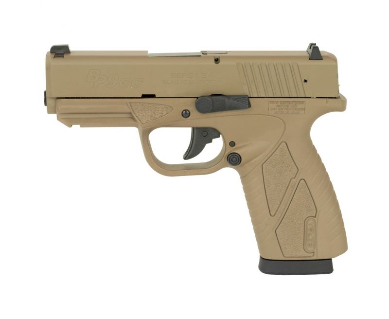 Bersa BP9CC Semi Auto Pistol 3.3-inch 9MM FDE 8Rds Fixed Sights