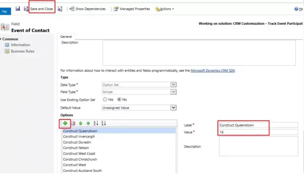 Step 2: The option set values should be same as Event records created
