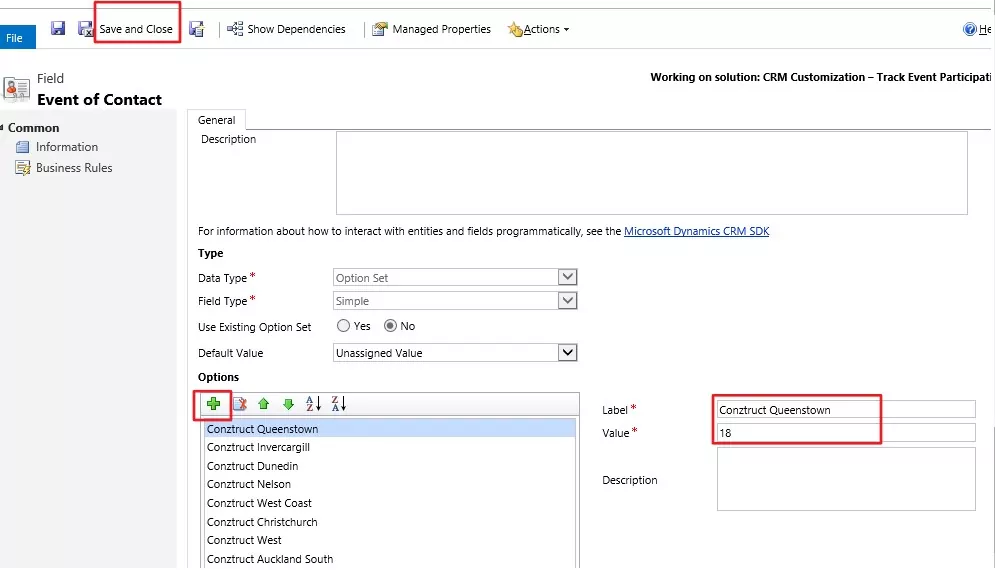 Step 2: The option set values should be same as Event records created
