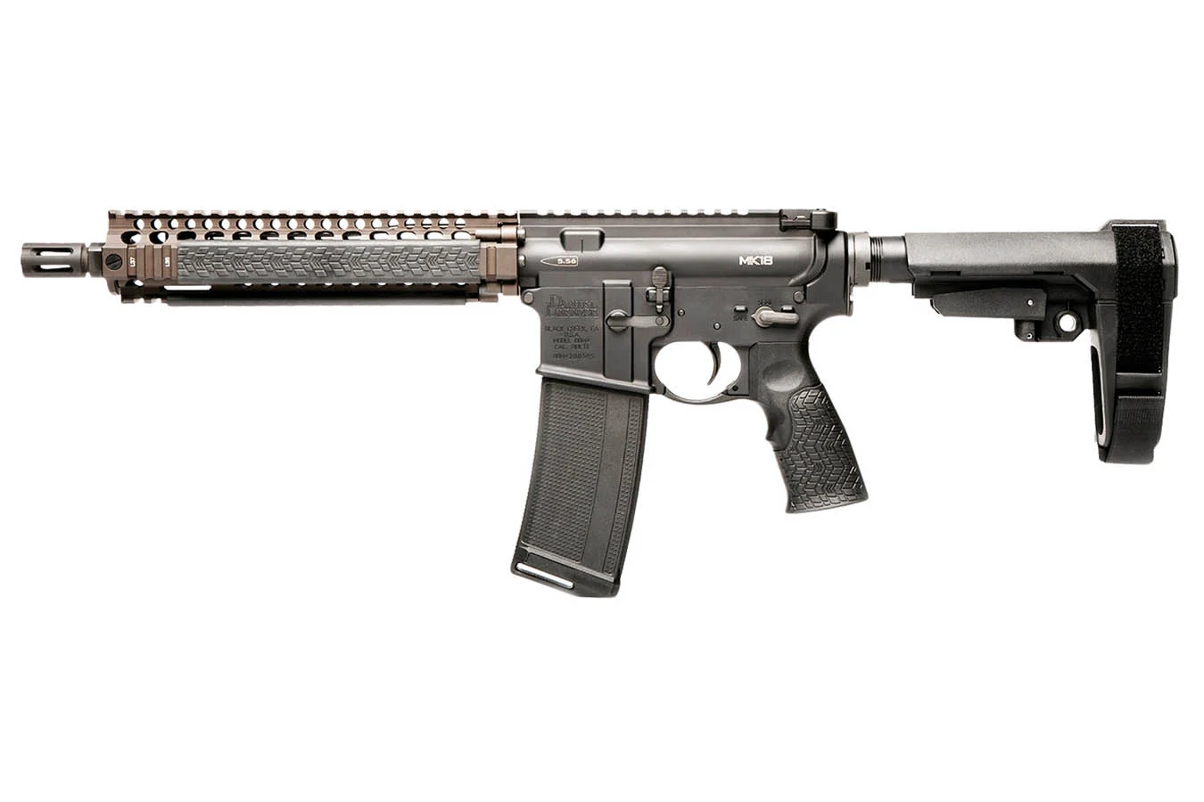 Daniel Defense MK18 5.56 NATO Pistol with Stabilizing Brace and FDE