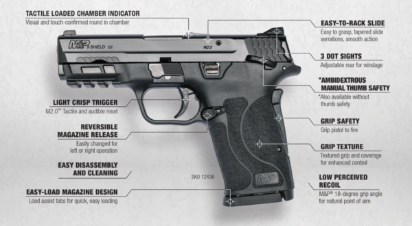 Smith and Wesson M&P9 Shield EZ 9mm 3.6″ 8-Round Manual Thumb Safety
