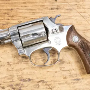 Smith & Wesson Model 36 38 Special Nickel-Plated Revolver with Wood