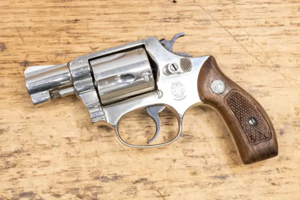 Smith & Wesson Model 36 38 Special Nickel-Plated Revolver with Wood