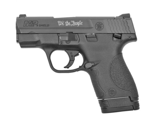 Smith and Wesson M&P9 Shield Black 9mm 3.1″ Barrel 8-Rounds with “We The People” Engraving