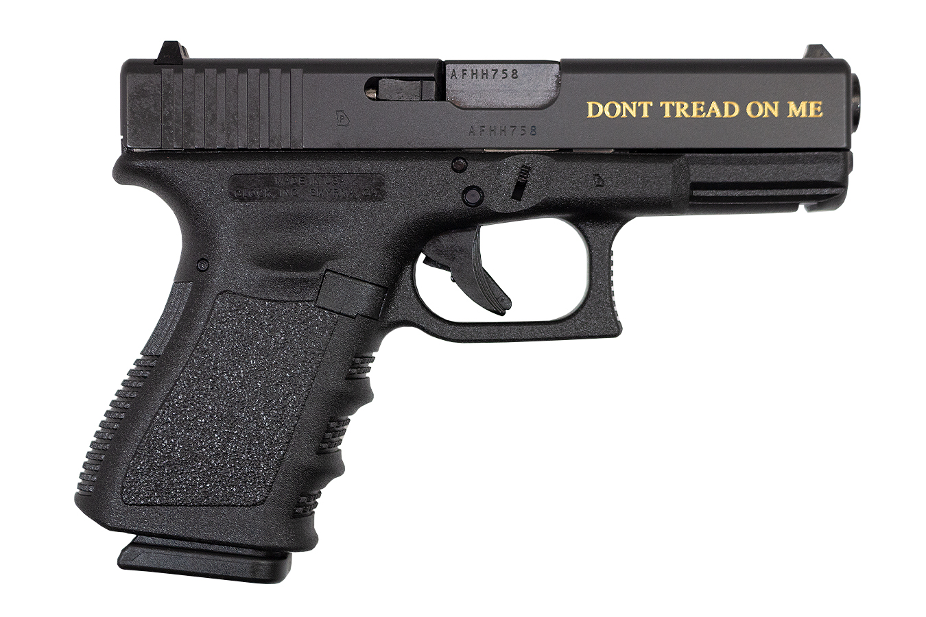 19 Gen3 9mm with Gadsen Flag and Don’t Tread on Me Gold Engraving