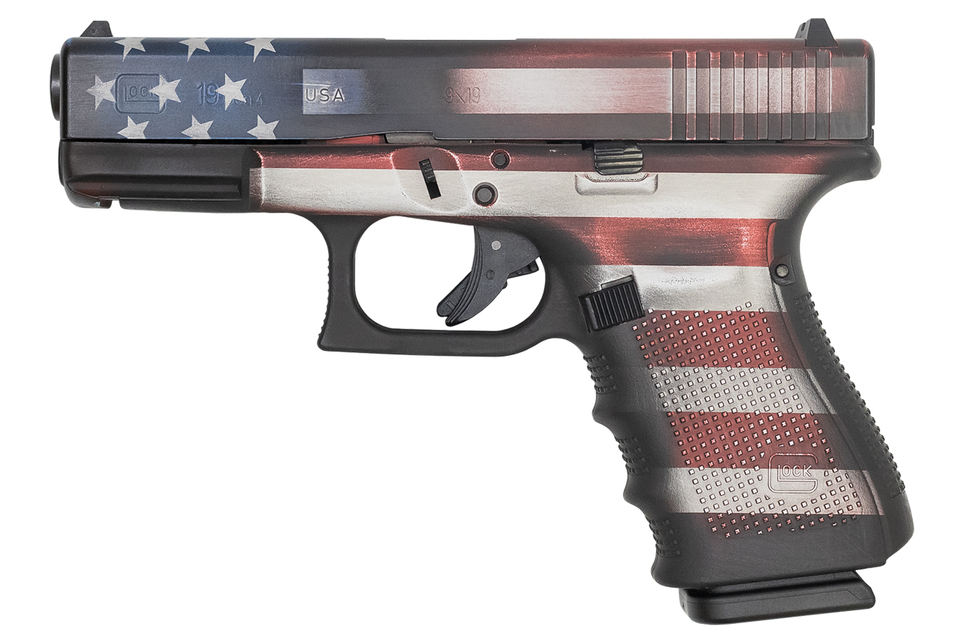 19 Gen4 9mm 15-Round Pistol with American Flag Battleworn Cerakote Finish (Made