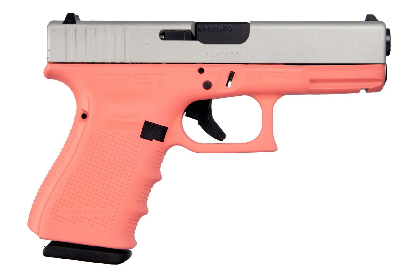 19 Gen4 9mm Pistol with Cerakote Coral Frame and Shimmering Aluminum Slide