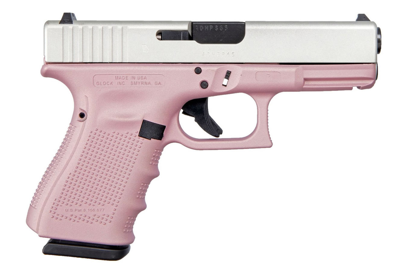 19 Gen4 9mm Pistol with Cerakote Pink Frame and Shimmering Aluminum Slide