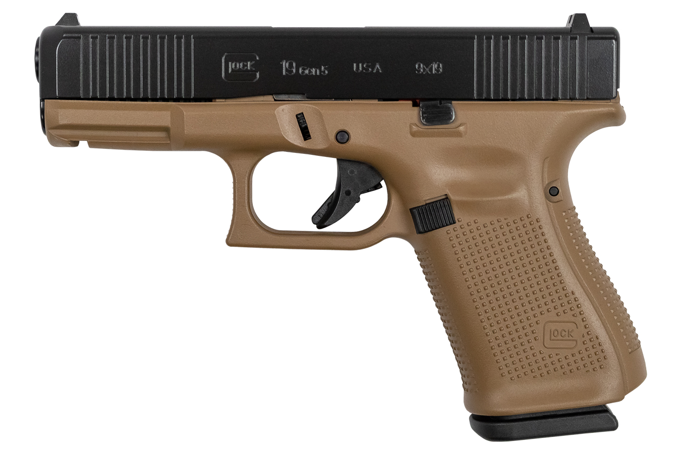 19 Gen5 9mm Pistol with Cerakote Dark Earth Frame and Black Slide