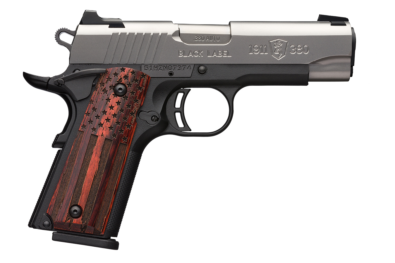 1911-380 Black Label Pro .380 ACP Compact Pistol with Distressed Flag Grips