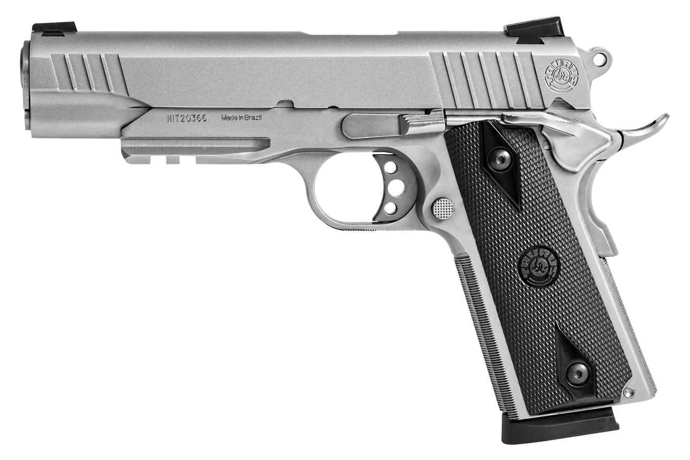 1911 .45 ACP Semi-Auto Pistol with Matte Stainless Finish and Checkered Black Gr
