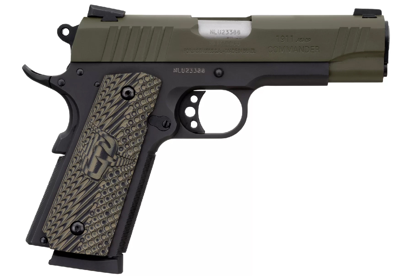 1911 Commander 45 ACP Pistol with OD Green Slide and Operator II VZ Grips