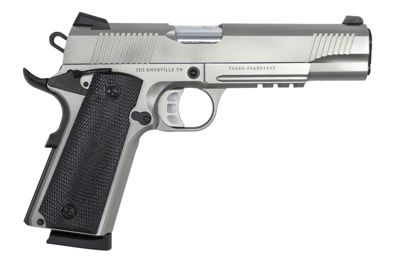 1911 Duty 45 ACP Pistol with Satin Stainless Finish and Black Grips