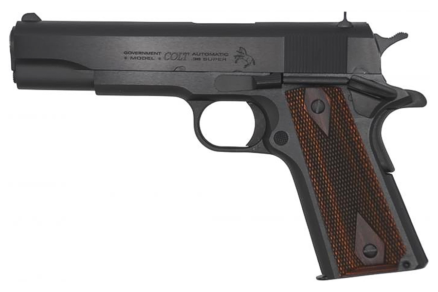 1911 Government 38 Super Semi-Auto Pistol with Blued Finish and Wood Grips