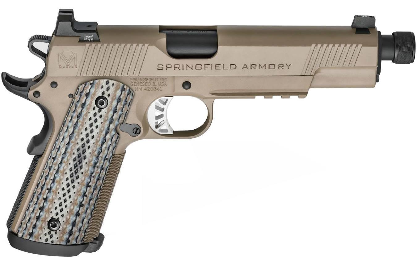 1911 Master Class Silent Operator 45ACP Flat Dark Earth (FDE) with Threaded Barr