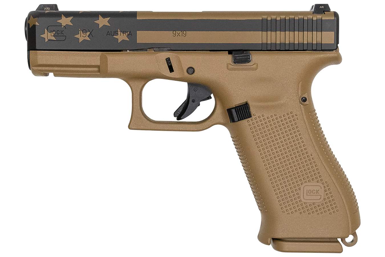 19x 9mm Full-Size FDE 17-Round Pistol with USA Flag Cerakote Slide