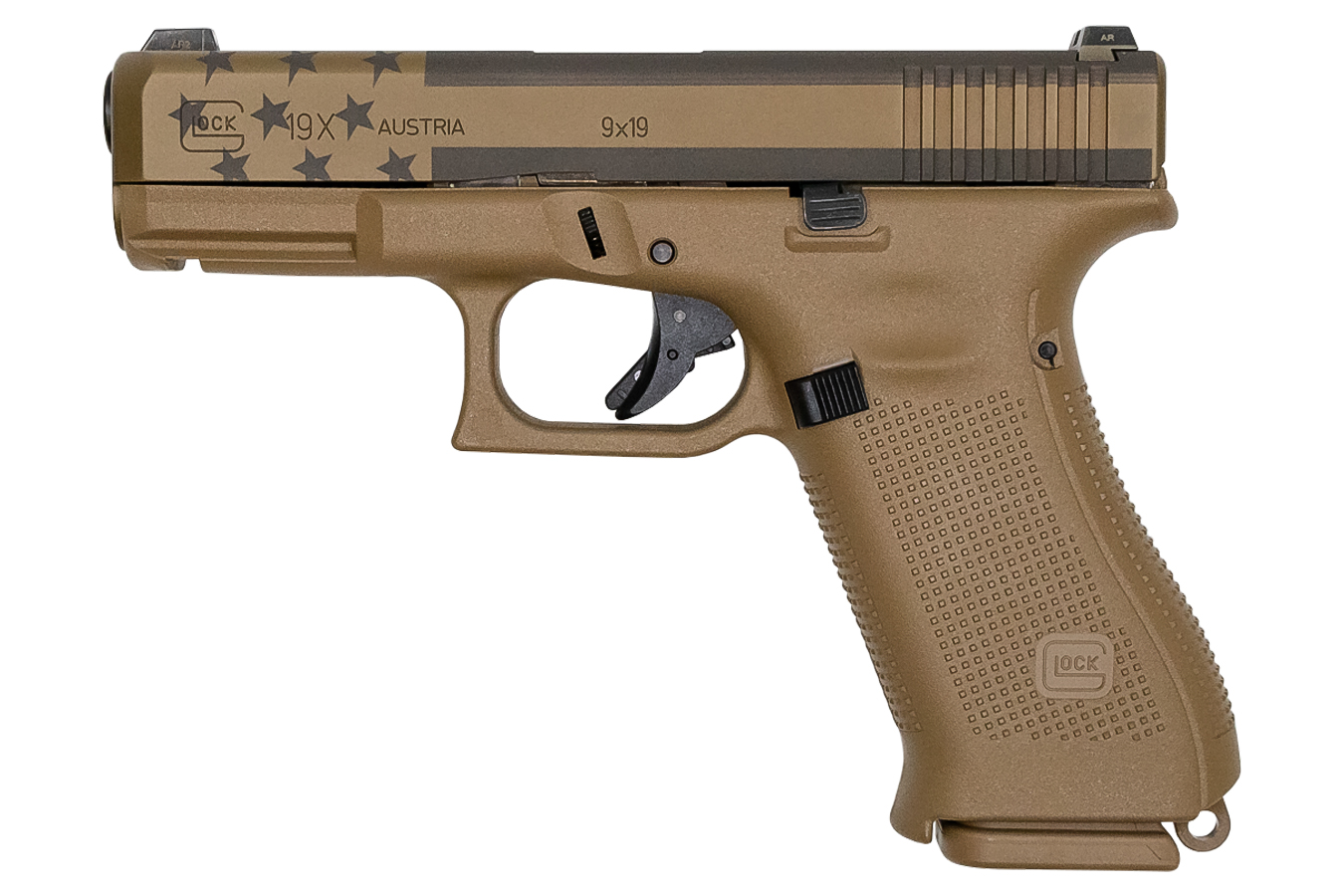 19x 9mm Full-Size FDE 17-Round Pistol with USA Flag Laser Etched Slide