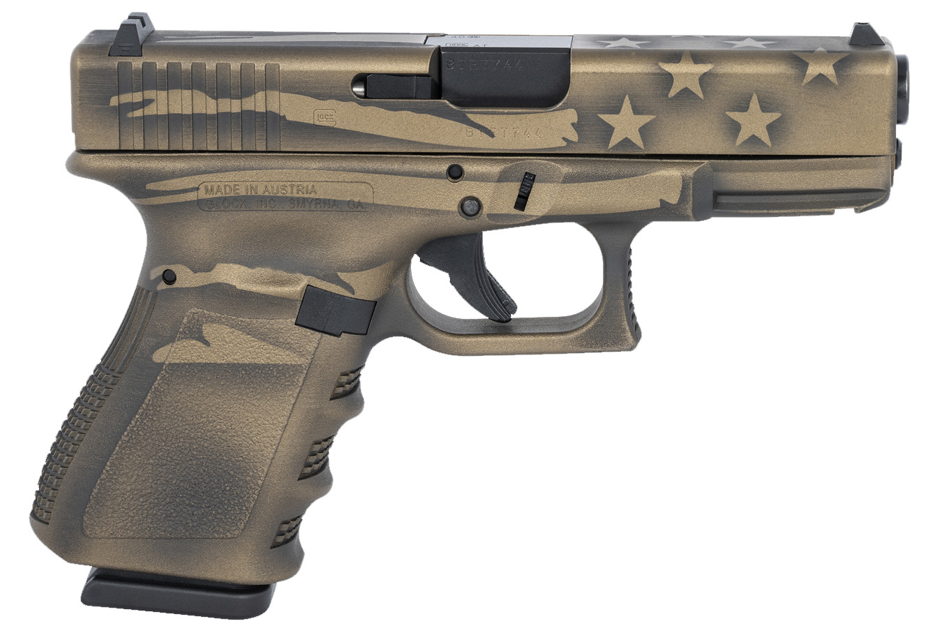23 40 S&W Compact Pistol with Coyote Battle Worn Flag Cerakote Finish