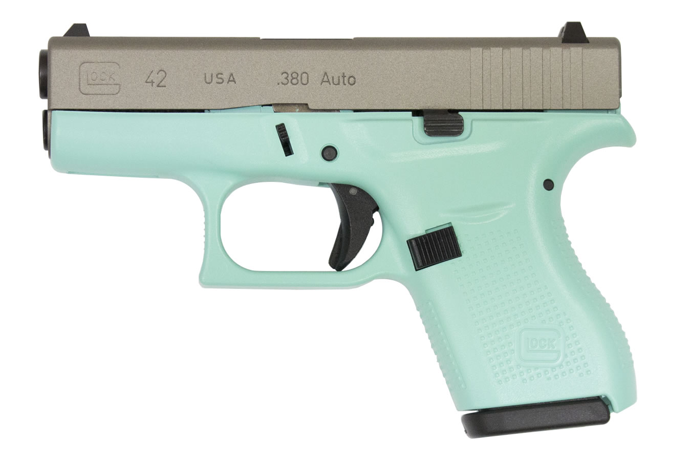 42 .380 Auto Eggshell Blue Cerakote Single Stack Pistol with Silver Slide