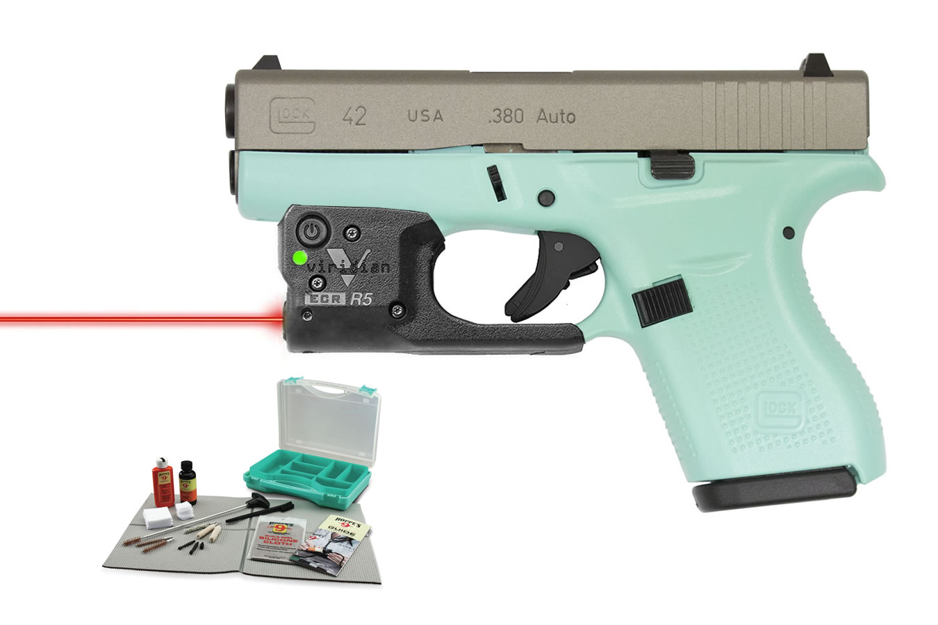 42 .380 Auto Eggshell Blue with Pistol Cleaning Kit and Viridian Laser
