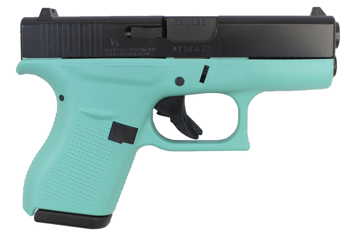 42 380 Auto Single Stack Pisol w/ Robins Egg Blue Cerakote Frame and Elite Black Slide