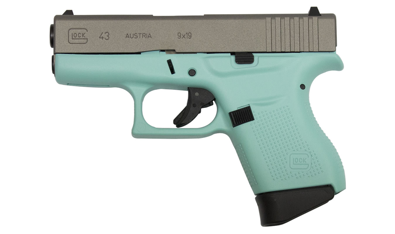 43 9mm Eggshell Blue Single Stack Pistol with Silver Slide