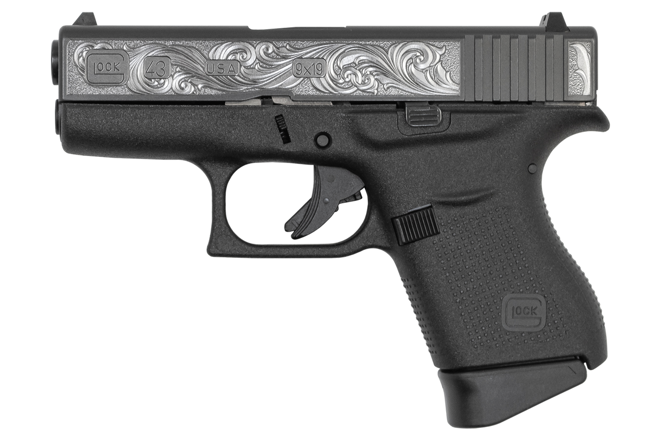 43 9mm Single Stack Pistol with Custom Engraved Slide (Made in the USA)