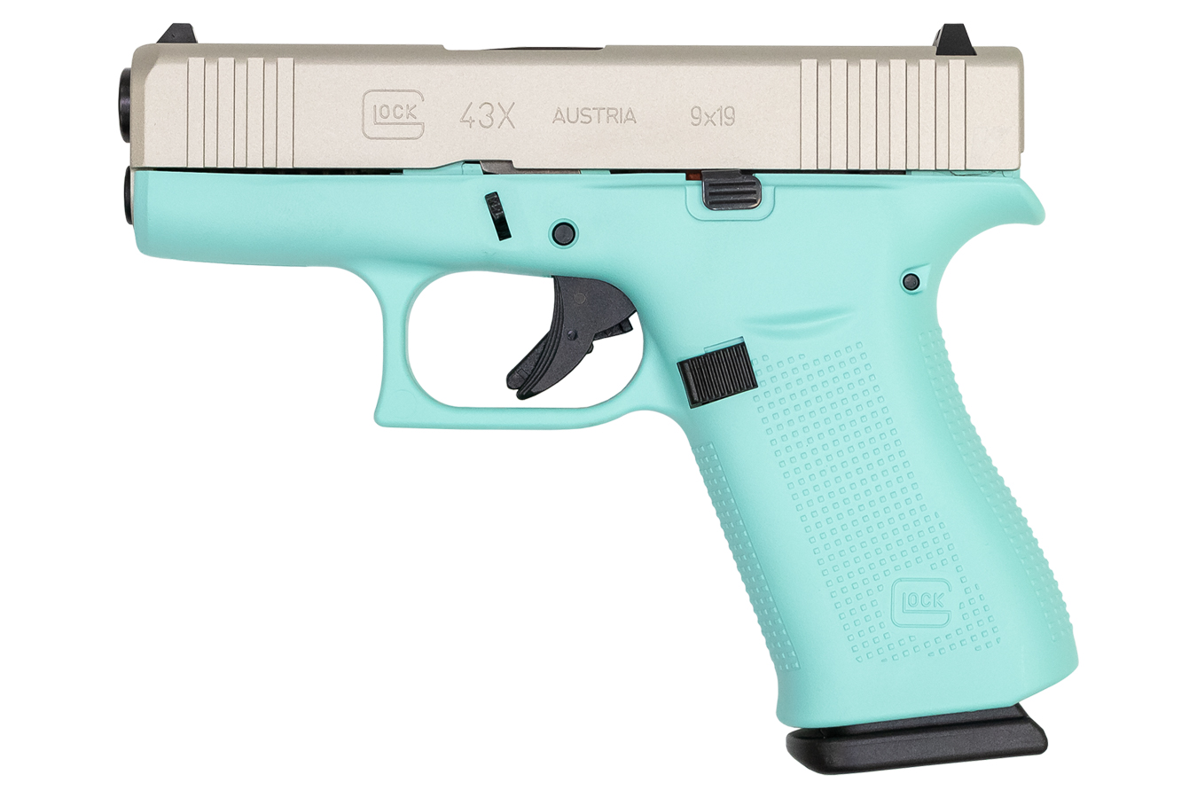 43X 9mm 10-Round Pistol with Robins Egg Blue Cerakote Frame and Silver Slide