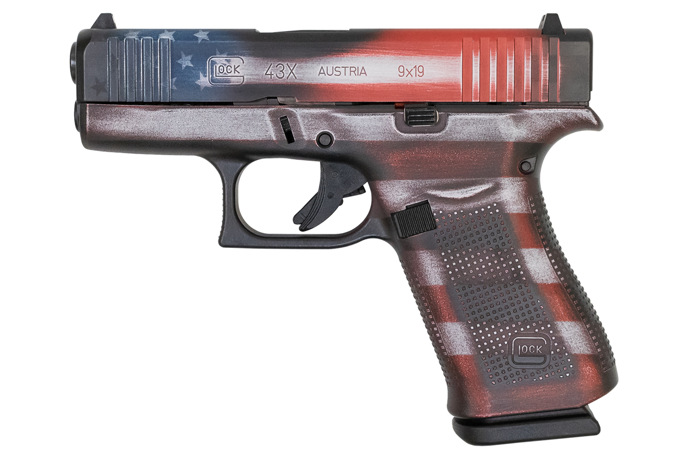 43x 9mm Pistol with Battleworn USA Cerakote Flag Finish