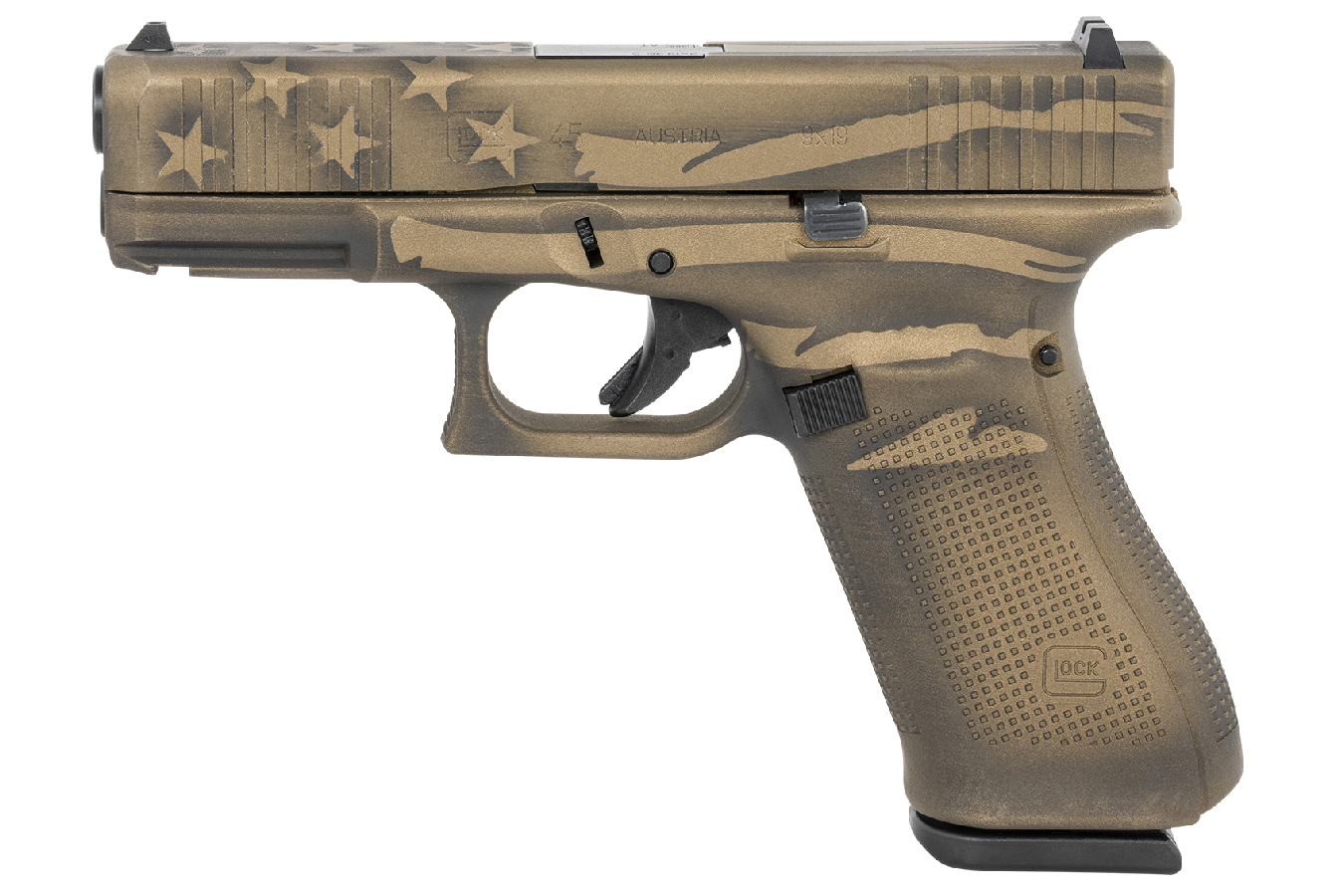 45 9mm Pistol with Coyote Battle Worn Flag Cerakote Finish