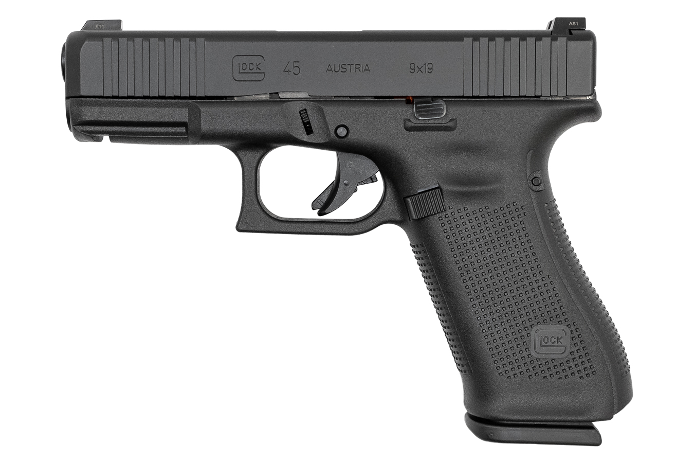 45 9mm Pistol with Front Slide Serrations and Glock Night Sights