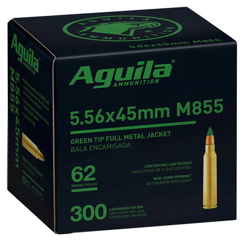 Aguila Green Tip M855 5.56x45mm, 62gr, FMJ Boat-Tail, 300Box/4Cs
