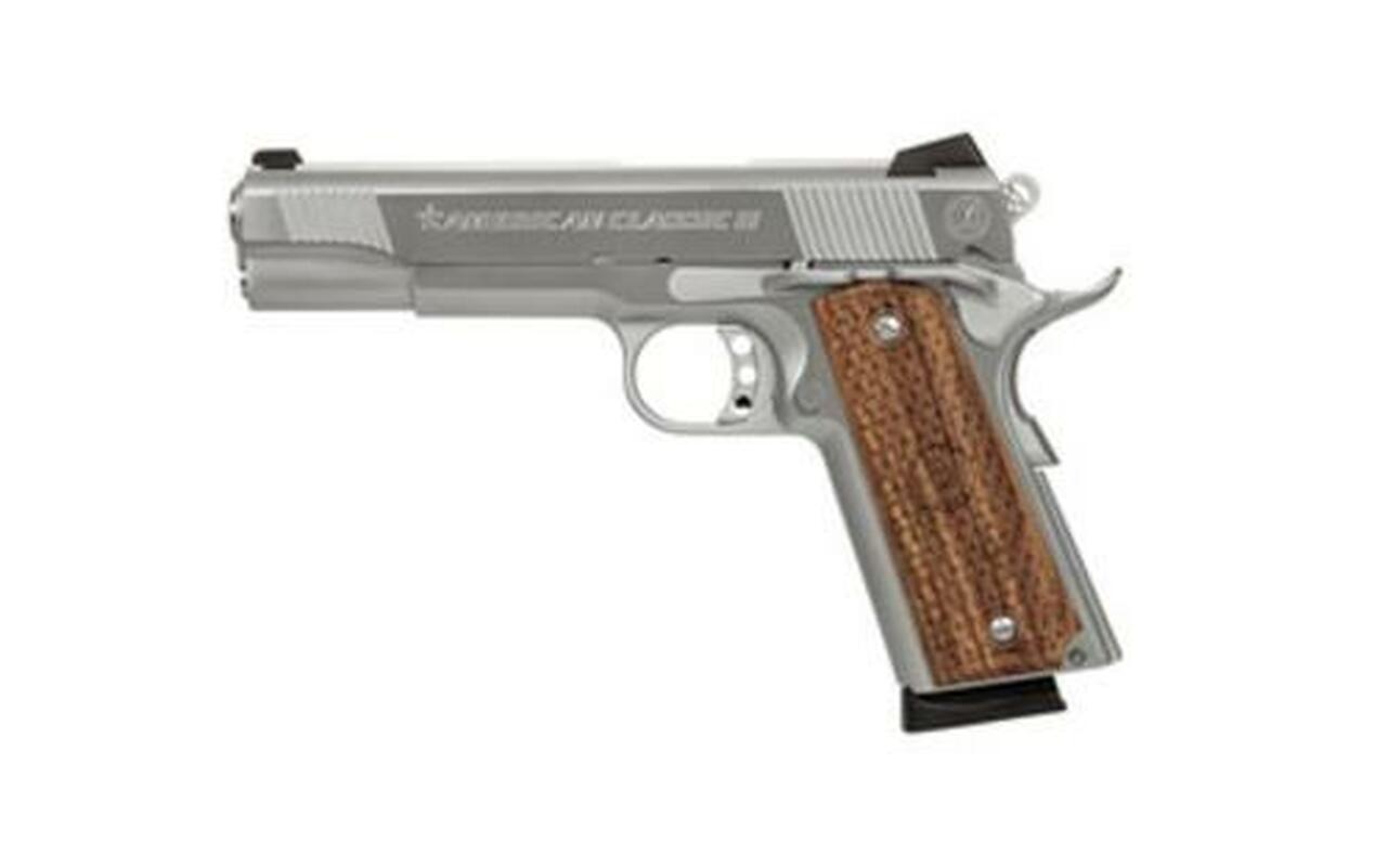 American Classic 1911, 9mm, 5″, 8rd, Hardwood Grips, Stainless Steel